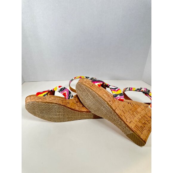 Tom's Sienna Print Ankle Strap Cork Wedges Women's Size 8.5 4"Heel - Picture 6 of 7